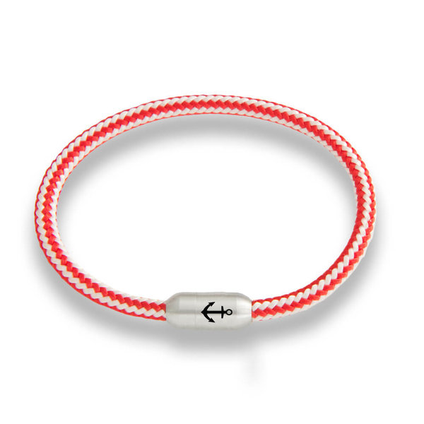 Original ANKER Segeltau Armband,"RED LINE", geflochten, Gravur, 4mm Ø, Magnetverschluss