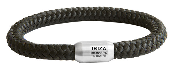 Original IBIZA-KOORDINATEN Segeltau Armband, 8mm Ø, geflochten, Gravur, Magnetverschluss