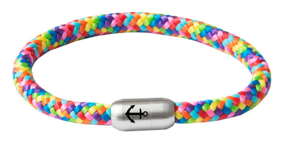 Das Original Rainbow-Regenbogen-Segeltau-Armband, Gravur: LGBT, Sylt, Anker, oder Ibiza, 6 mm Ø
