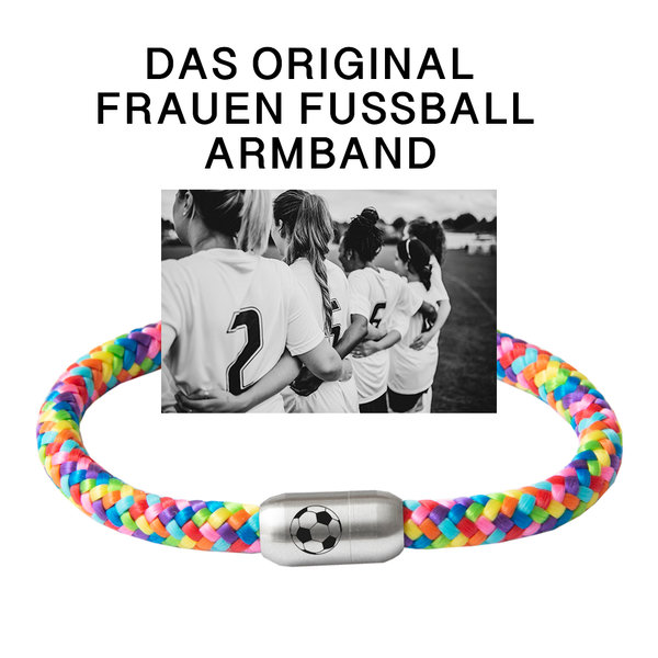 Frauenfußball, Segeltau-Armband, Gravur, 6 mm Ø, Edelstahl-Magnetverschluss, Womenstyle, Colorful